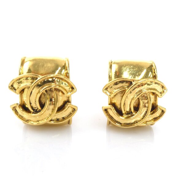 CHANEL Authentic Gold Logo Earrings
